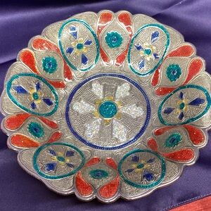 Colorful Decorative Silverplate & Enamel Bowl